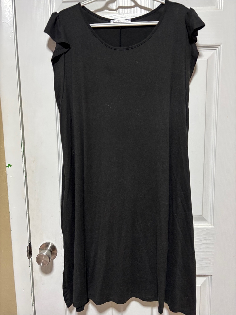 Doublju Black Scoop Neck Midi Dress with Flutter Cap Sleeves